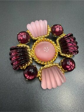 Pink and Burgundy Art Glass Brooch #290ub